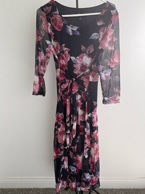 Studio Connection Pink Floral Midi Dress in Navy